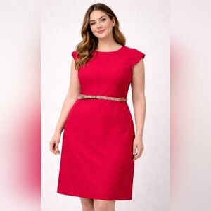 Alex Marie Vibrant Red Midi Dress with Cap Sleeves EUC Size 16 PTP 22